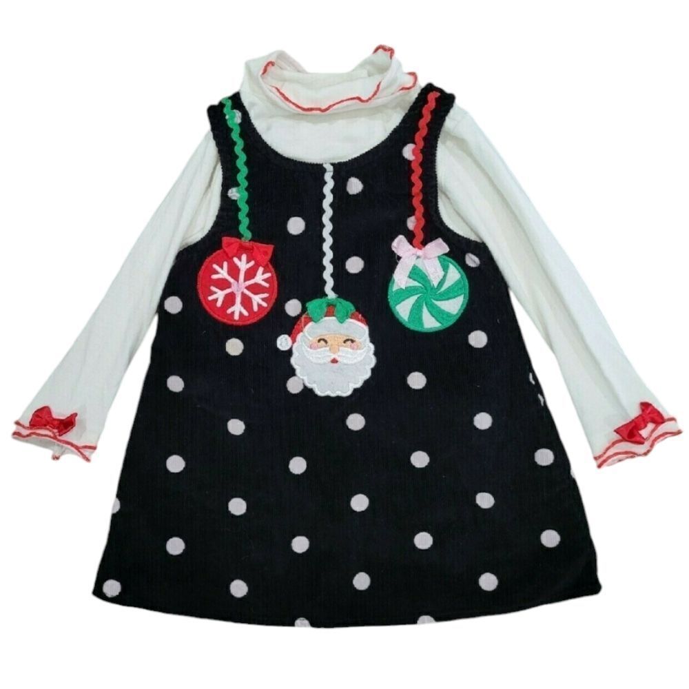 Black corduroy Santa ornament aplaque oveall dress